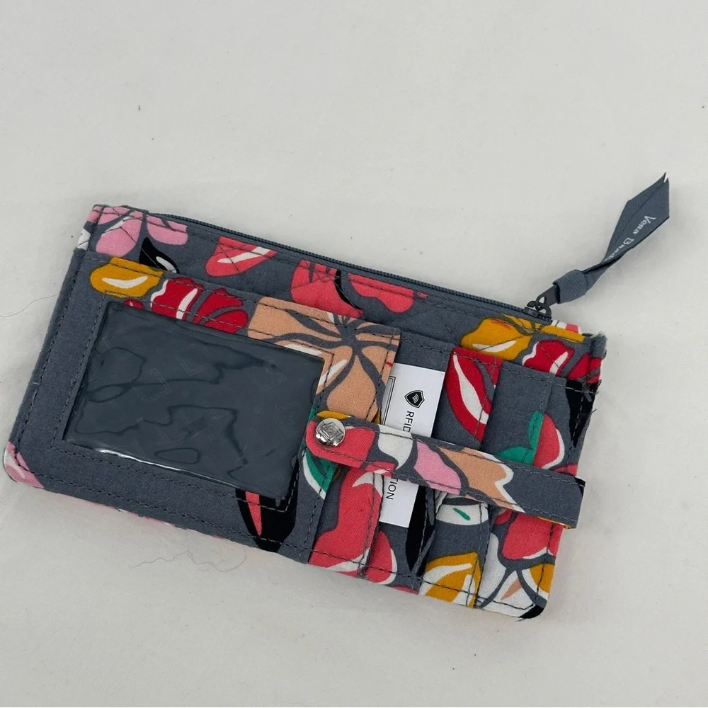 Vera Bradley Gray Pink Floral Quilted Fabric Wallet NWOT - Picture 1 of 7